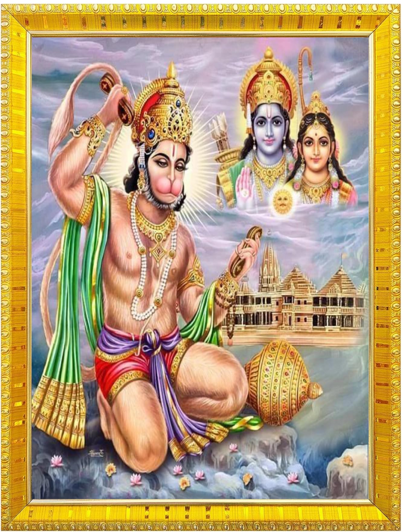 NOKKES Hanuman Bajrangbali Hanumanji Maruti Golden 5X7 Inch Photo Frame_AQW32