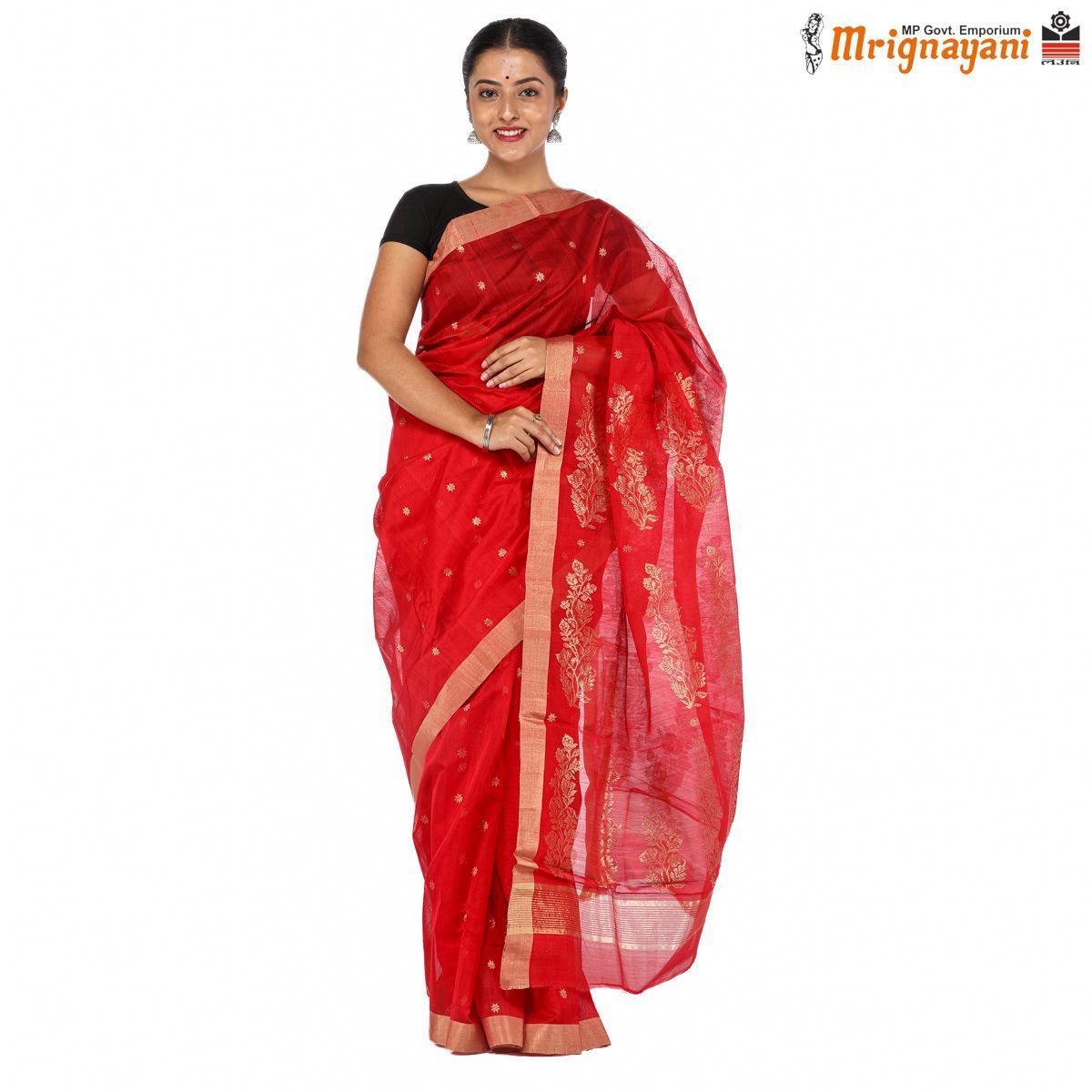 HANDLOOM CHANDERI (SILK + MERCERISED) SAREE WITH BLOUSE (SKU1SC101140422, SAREE-1000)