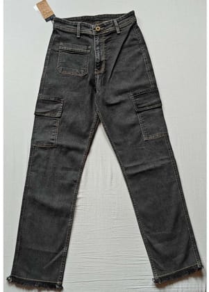 Womens Cotton Blended Solid Cargo Straight Fit Size 34 (Grey)