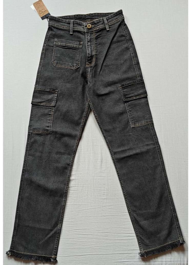 Womens Cotton Blended Solid Cargo Straight Fit Size 34 (Grey)