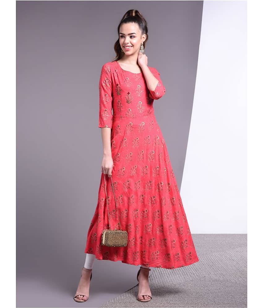 Doriya - Pink Rayon Women's Flared Kurti ( Pack of 1 )