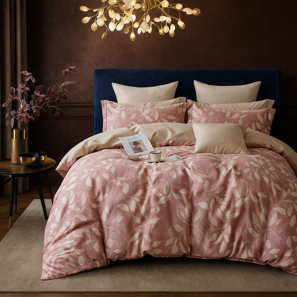 Blush Pink Floral Queen Size Bedsheet with 2 Pillow Covers | Soft Cotton Double Bed Sheet (90 x 100 Inches)