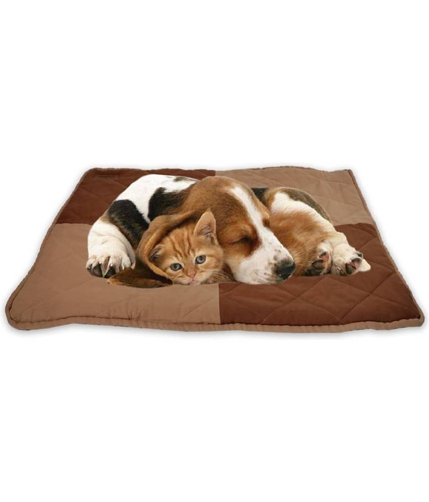 NUEVOS DOGGADIL Cotton Canvas Quilted Rectangle Cat Dog Pet Bed Mattress | Foldable Padded Pet Mat_ Sandorange/ Rust