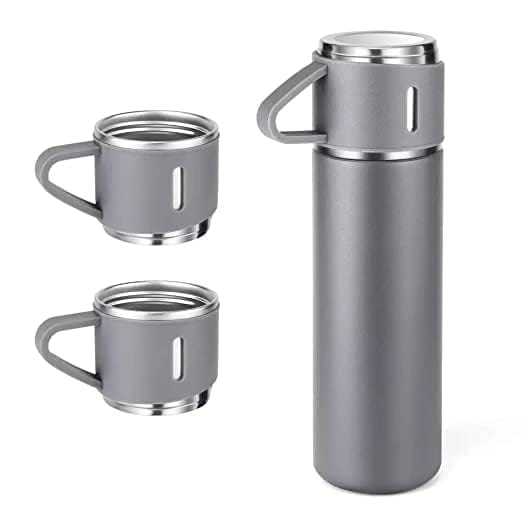 Green Stainless Steel Vacuum Flask – 1000ml with 2 Cups, Long Hot & Cold Retention, Leak-Proof Lid & Carry Handle