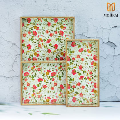 The Mohraj Blossom Rectangular MDF Trays with Gold Foil Finish Set of 3 The Mohraj Blossom Rectangular MDF Trays with Gold Foil Finish Set of 3
