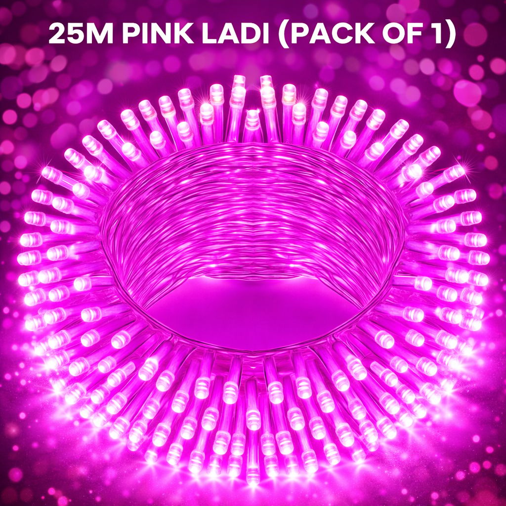 SPARKWORLD Pink 74 LEDs 21M Steady Bulb Rice Lights Decorative String Light | Pack of 1 | Size: 25 M