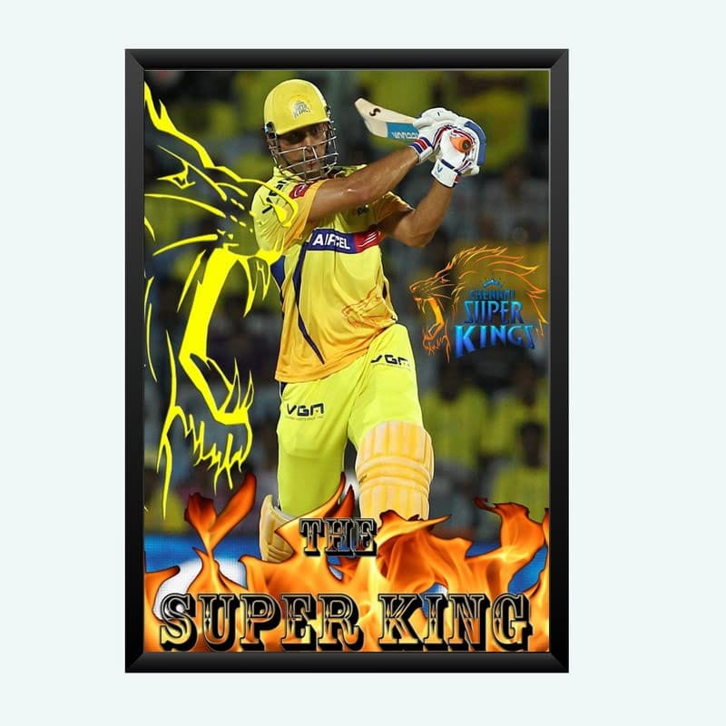 Nokkes Cricket IPL M.S Dhoni CSK Chennai Super King Team Photo Frame 8X12 Inch Size Photo Frame Photo Home Office_msd36