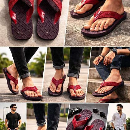 Men Hawai Chappal Mehroon Color Slippers