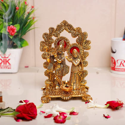 DreamKraft Radha Krishna Standing Playing Flute Metal Statue Gold Antique Finish DreamKraft Radha Krishna Standing Playing Flute Metal Statue Gold Antique Finish