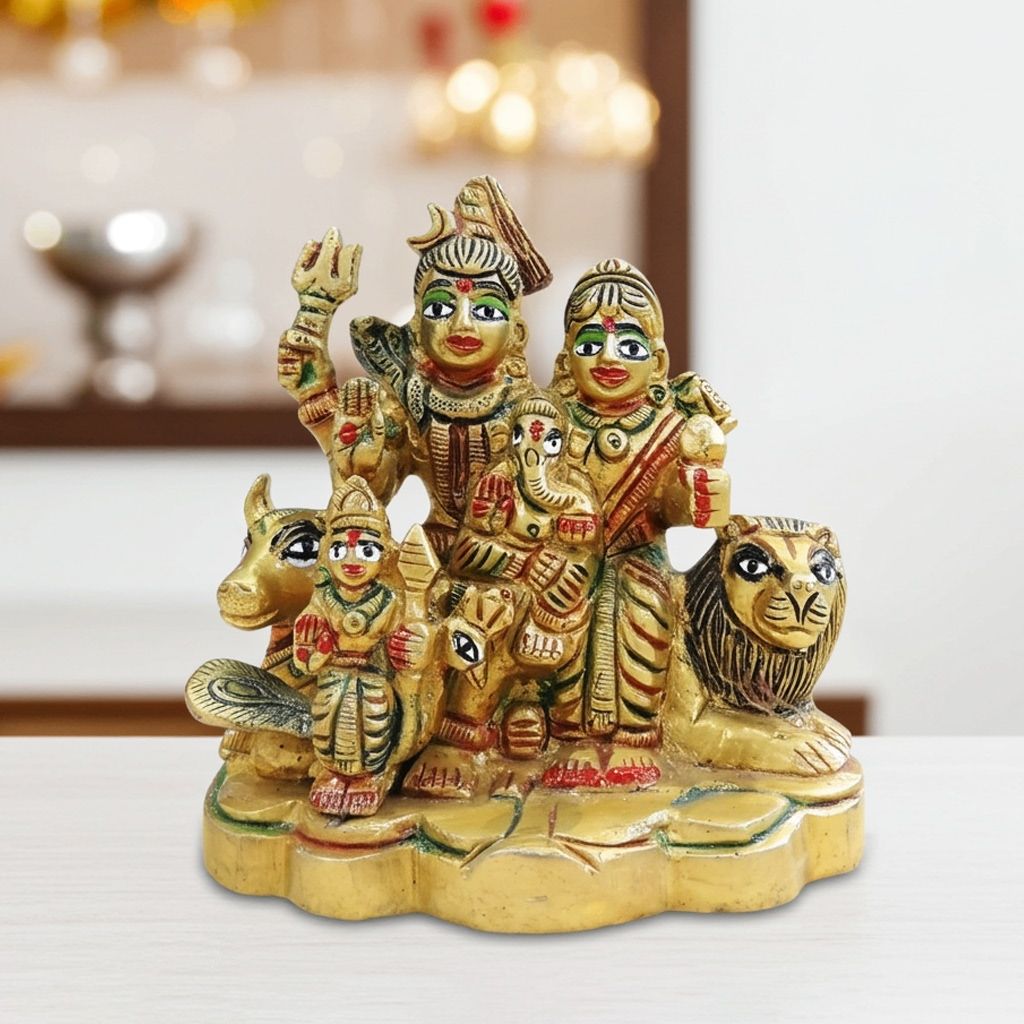Brass Shiv Parivar Idol for Mandir & Family Puja, Height : 3.7 Inch (BSMAS493 M)