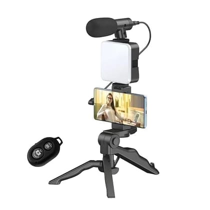 6-in-1 Mobile Vlogging Kit with Microphone, LED Light, Tripod Stand & Bluetooth Remote  YouTube Video Recording Kit for Smartphone, Live Streaming, Reels & Content Creation