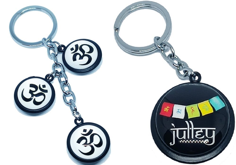 KD COLLECTIONS DoubleSided Tibetan Ladakh Om Mani Padme Hum Keychain & Om Keychain Combo – Multicolor – Pack of 2 Keychains