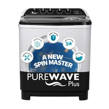 SHARP 9.0 kg, 5 star Semi-Automatic Top Loading Washing Machine with HydroBlast Wash, Quadroniq Pulsator, Wave Dry Ring, 1300 RPM (ES-SD90NB-TS, Steel Grey, Pure Wave+)