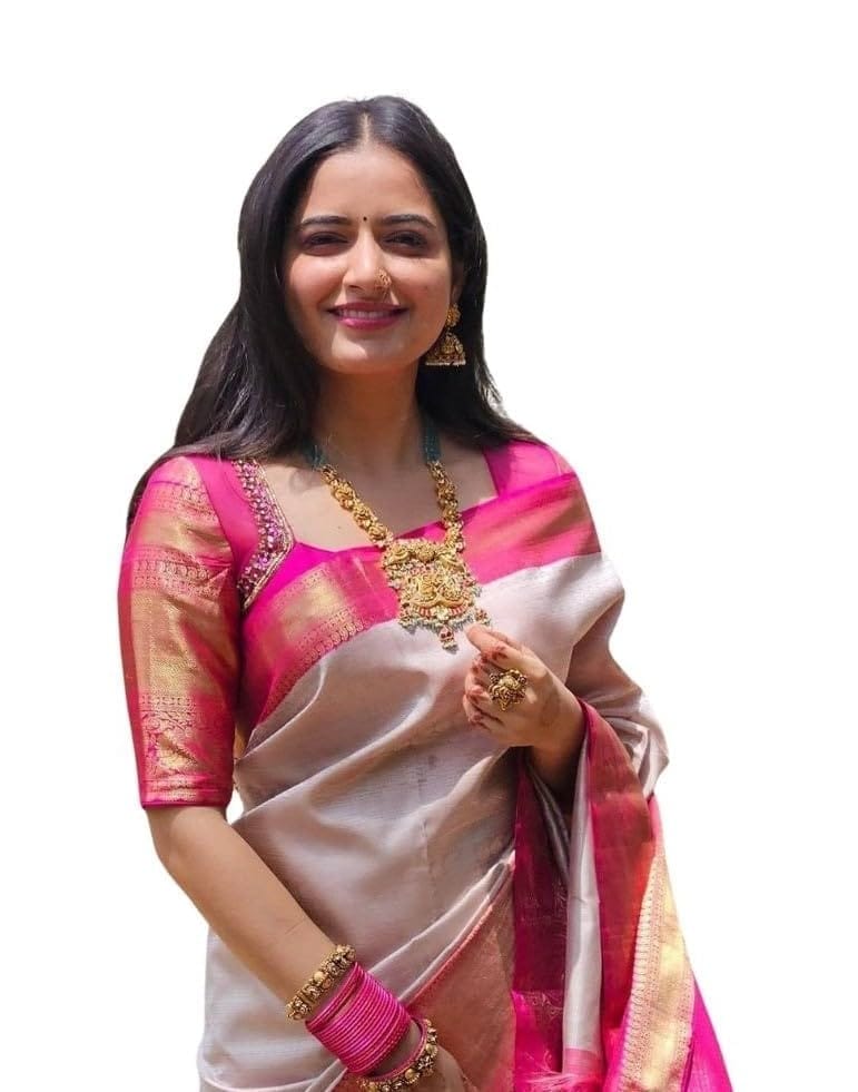 Women's Soft Lichi Silk Printed Saree With Unstitched Blouse 5.5Mtr (Grey)-PID63657