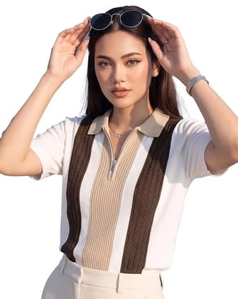 Womens Casual Summer Polo Knit T-Shirt