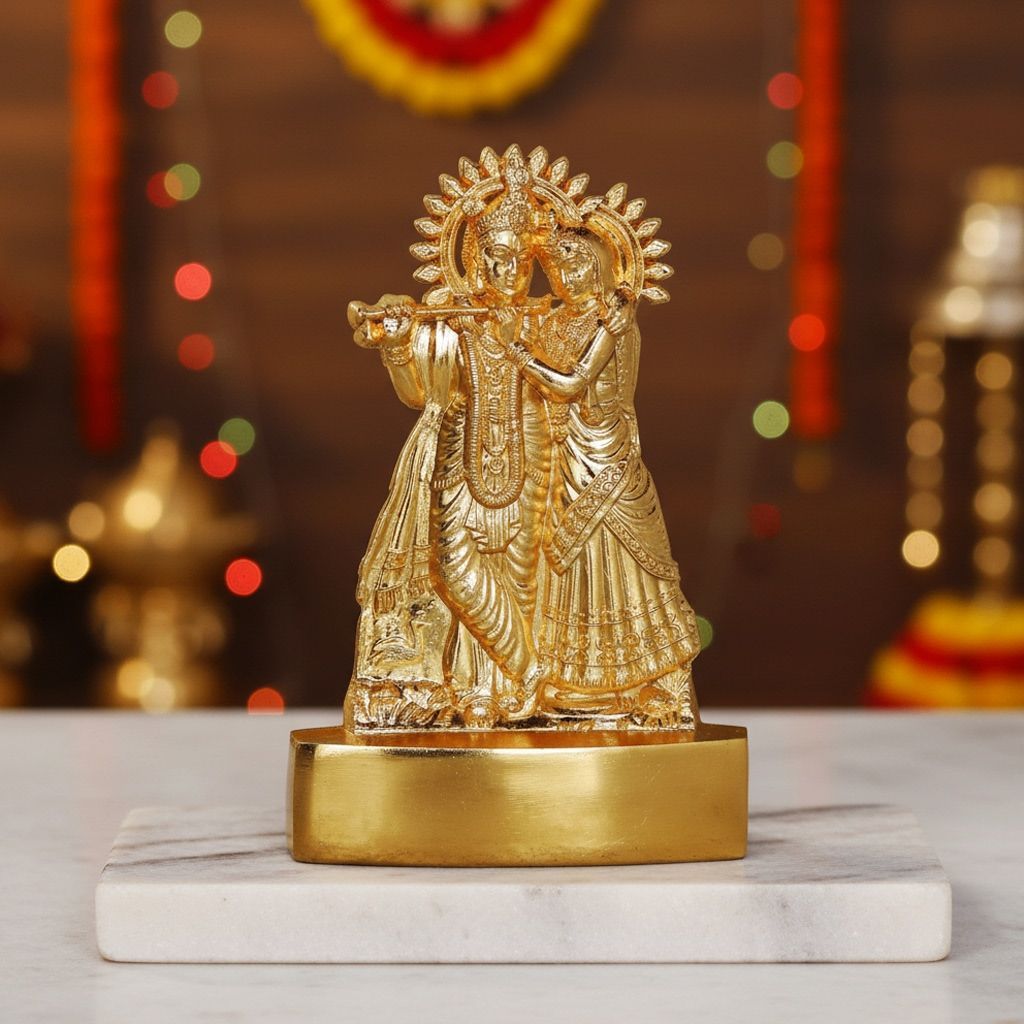 Aluminium Radha Krishna Idol Statue for Romantic Spiritual Home Decor, Height : 4.5 Inch (ASMAS193 E)