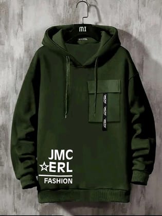 Men Printed Hooded Neck Cotton Blend Green T-Shirt