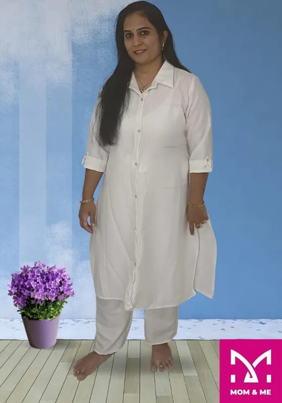 Mom And Me Linen Cotton Co-Ord Set (L) | Textured V-Neck Tunic | Versatile Casual Wear