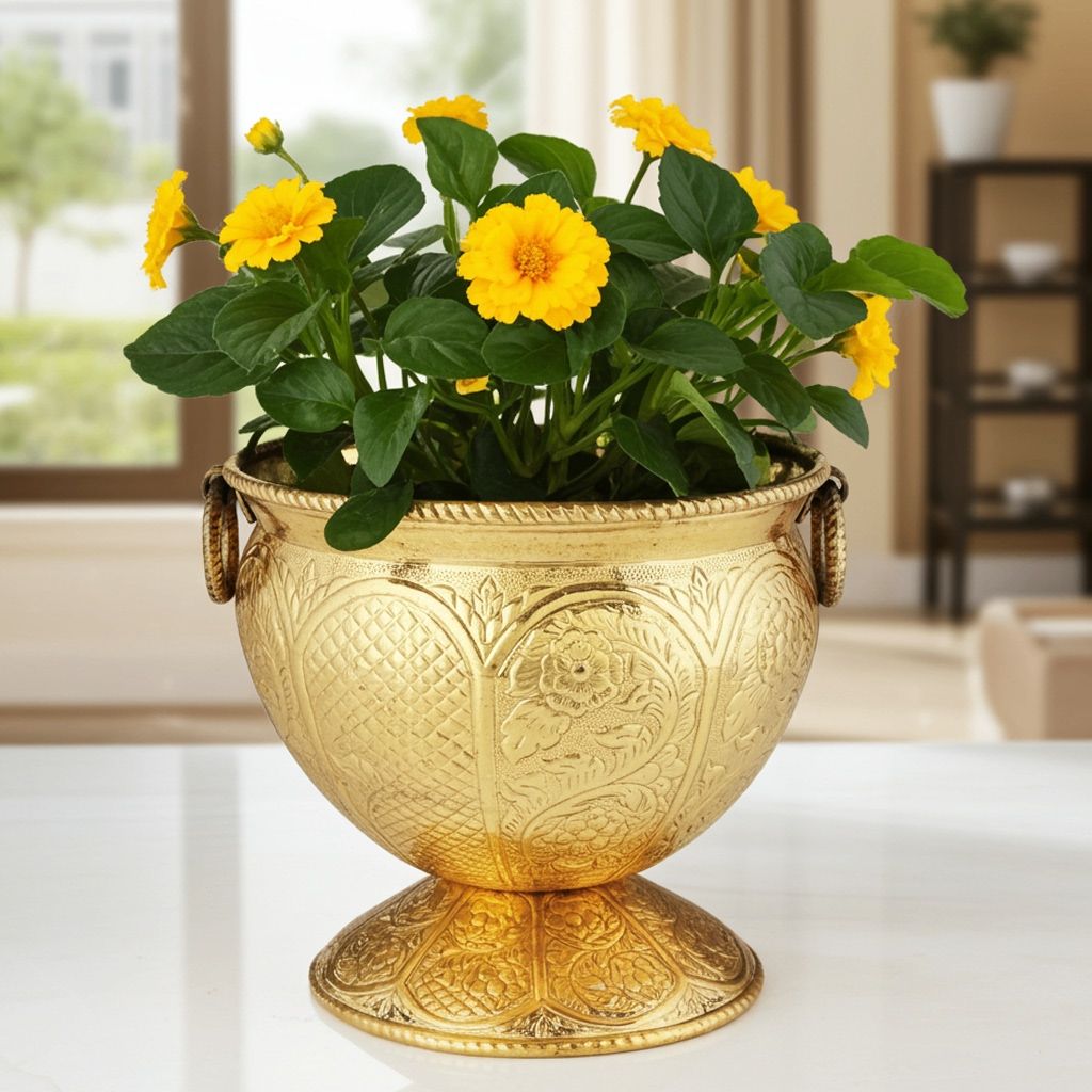 Brass Planter Gamla � Traditional Handcrafted Planter, Height : 14.5 Inch (FMAS597 D)