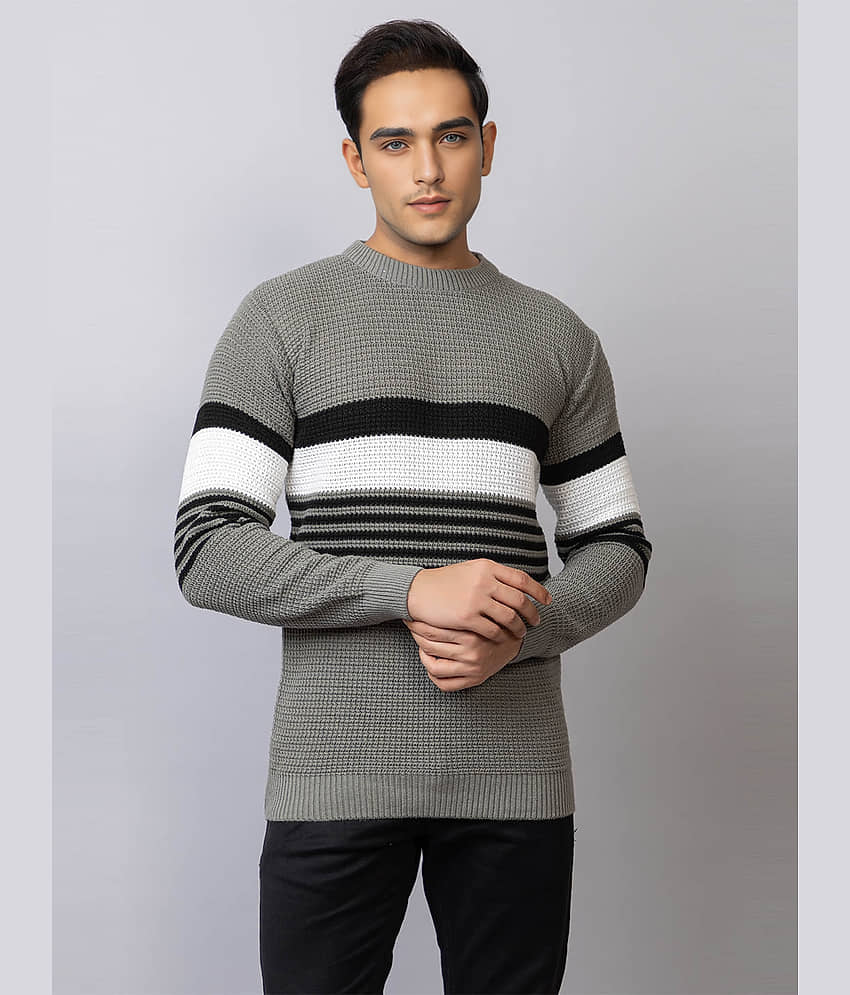tysort Acrylic Round Neck Men's Full Sleeves Pullover Sweater - Grey ( Pack of 1 )