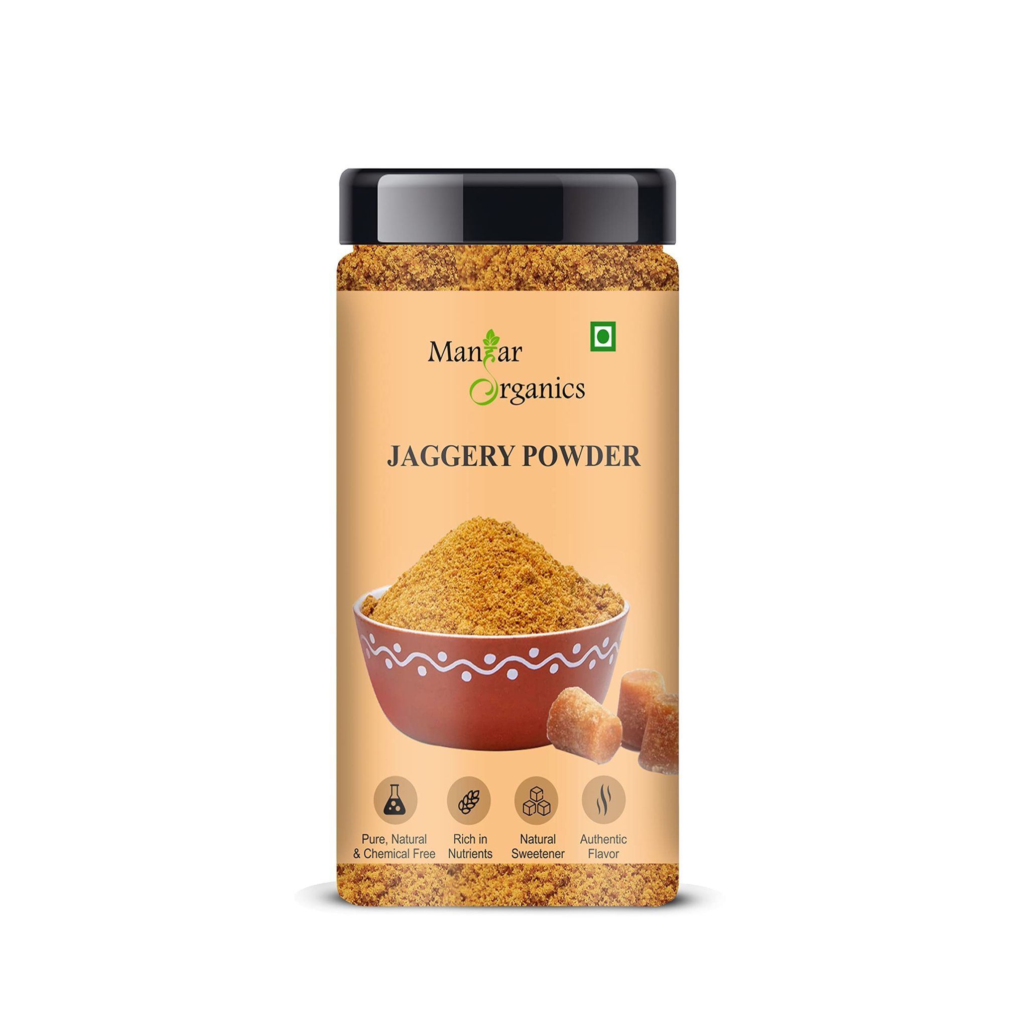 ManHar Organics Jaggery Powder (Gur Powder, Shakkar ) Desi Sakkar | Natural & Unrefined | Chemical-Free Traditional Sweetener – Jar 150gm