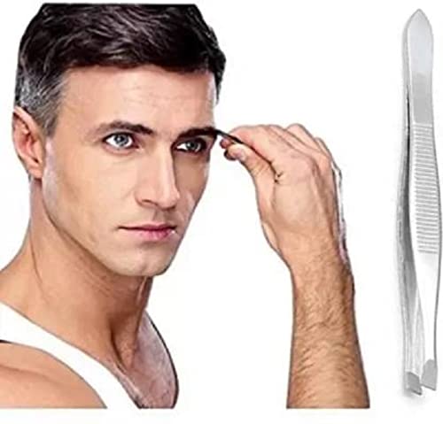 Elecsera Metal Flat Tip Tweezer Plucker for Women Eyebrows and Upper Lips, Silver ()
