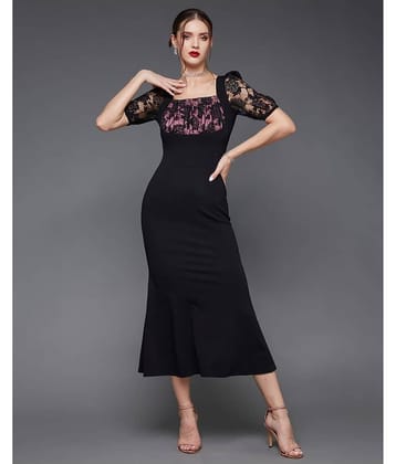 Miss Chase Women Polyester Printed Bodycon Dress ( Black )