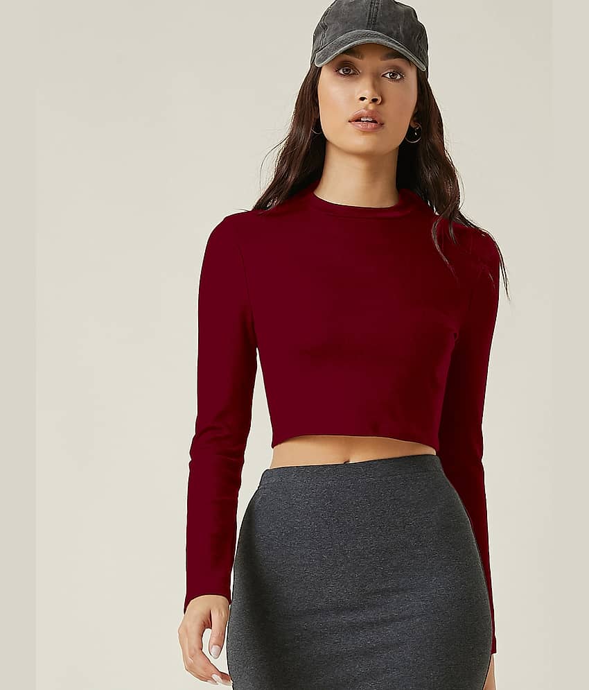 Aahwan Women's Polyester Crop Top ( Maroon )