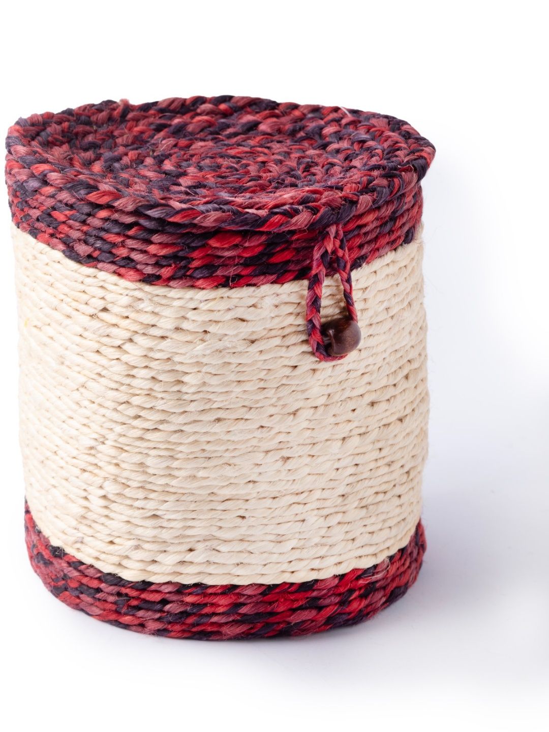 Two-tone round Woven Basket with Lid