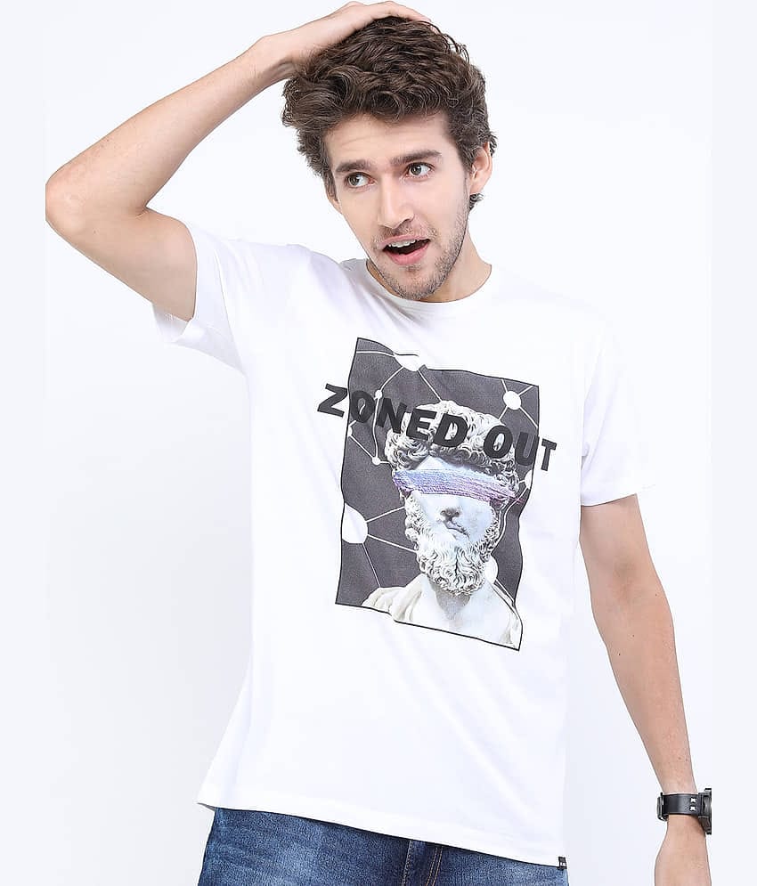 Highlander Men 100% Cotton Slim Fit Printed T-Shirt ( White )