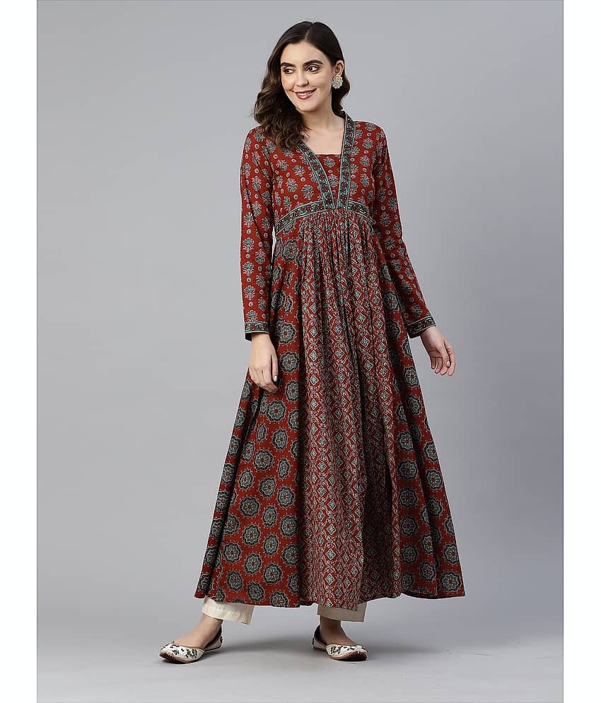 Vbuyz - Maroon Cotton Women's Anarkali Kurti ( Pack of 1 )