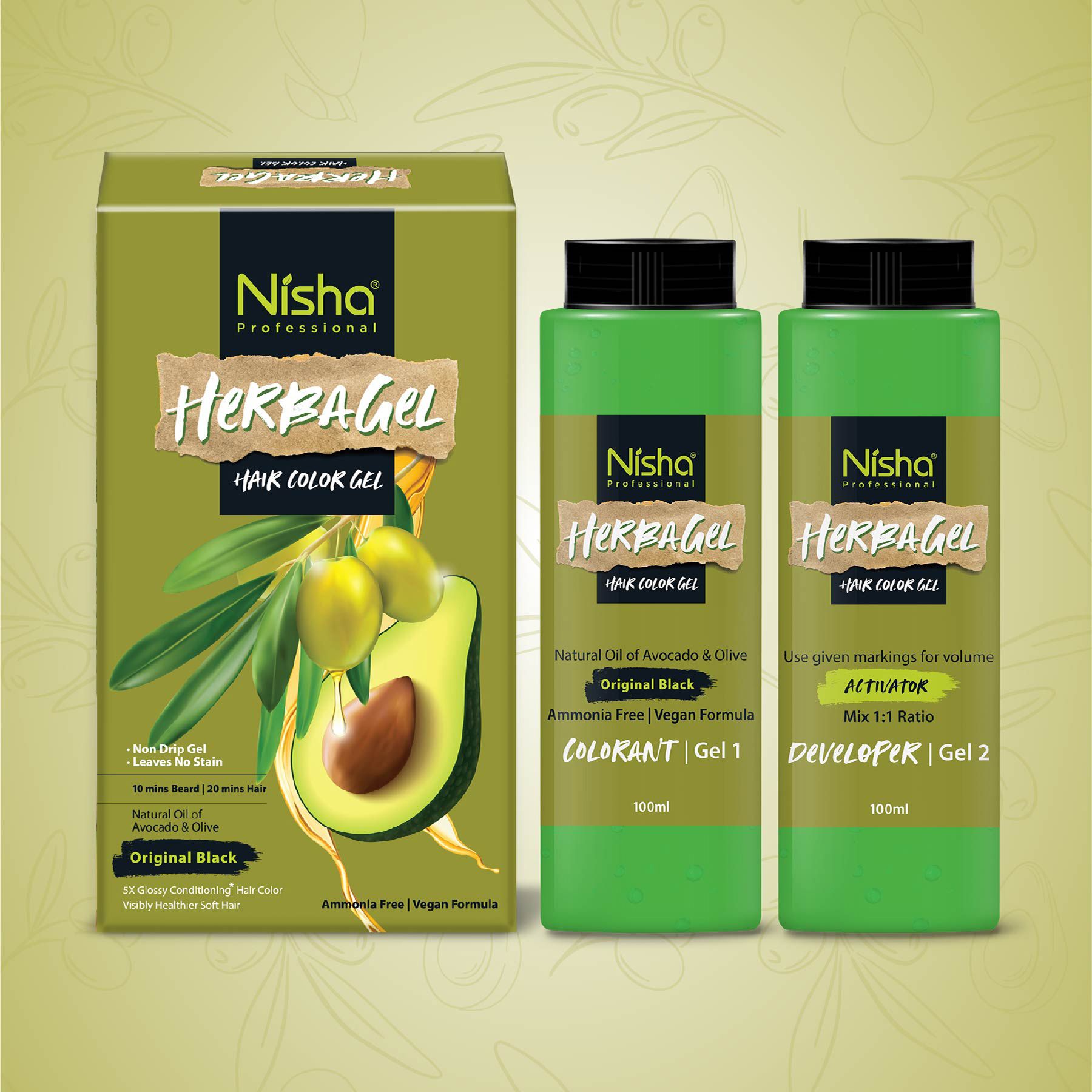 Nisha Herbagel Hair and Beard Colour Gel Original Black 200ml, Ammonia Free Black Hair Colour Gel