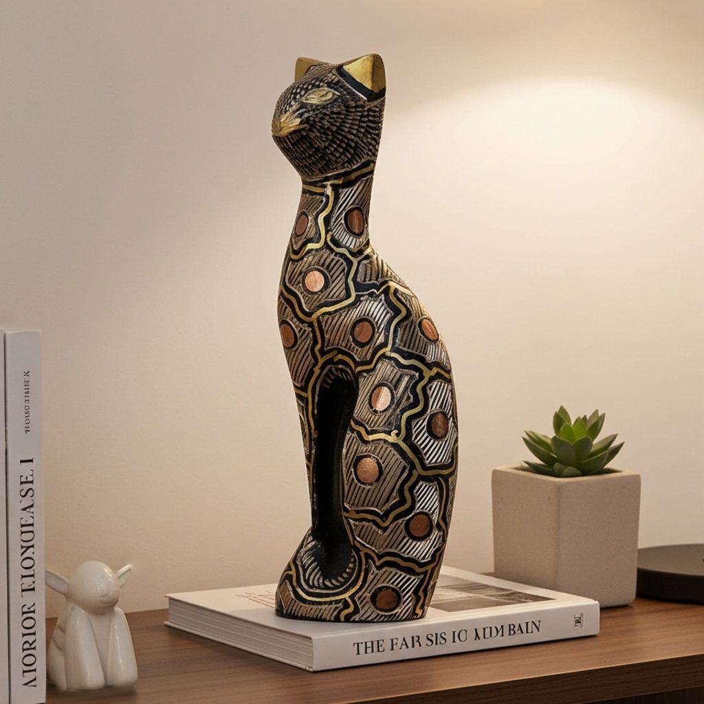 Brass Showpiece Cat Statue (ANMAS044 D)