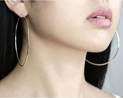 Silver Gol Hoop Earrings Big Size Alloy Earring for Girls & Women Pack 1 Pair