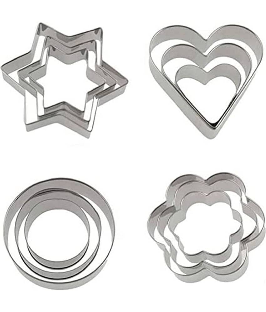 purple dust - Silver Stainless Steel 12 Pcs of Cookie Cutter ( Set of 4 )