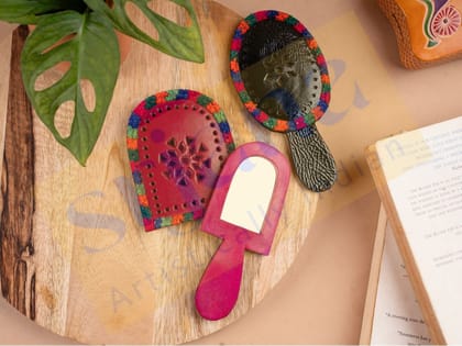 Srjana Handcrafted Vegan Leather Hand Mirror Srjana Handcrafted Vegan Leather Hand Mirror