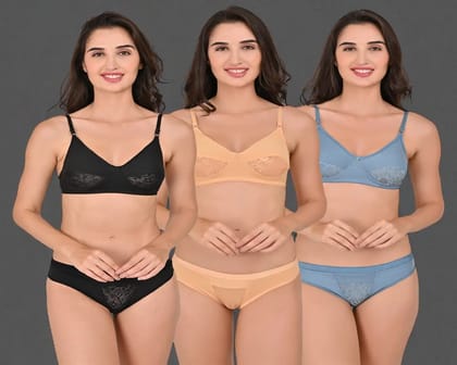 SLINGKINI Pack of 3 Cotton Bra & Panty Set For Women ( Multicolor )
