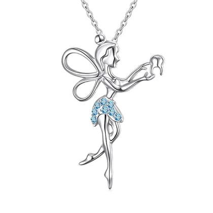 Crystals Human Tooth Pendant Dentist Necklace s925 Sterling Silver Dentist's Angel Medical Jewelry Gift for Doctor/Nurse