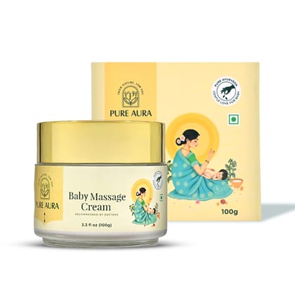 Pure Aura Baby Massage Cream 100g | Ayurvedic, Gentle Baby Cream | Infused with Ayurvedic Herbs | Nourishing & Soothing for Baby's Skin | Safe for Newborns & Kids | Doctors Recommended | Chemical-Free