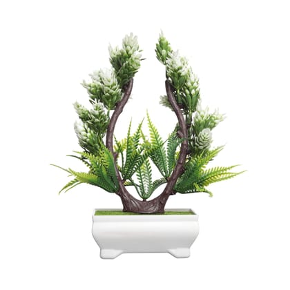 FOLIYAJ Artificial Plant Bonsai Tree with Pot for Home Decor Living Room (23 cm x 10 cm x 23 cm, FYJ-WPT-B-USHPTALWHTLEV)