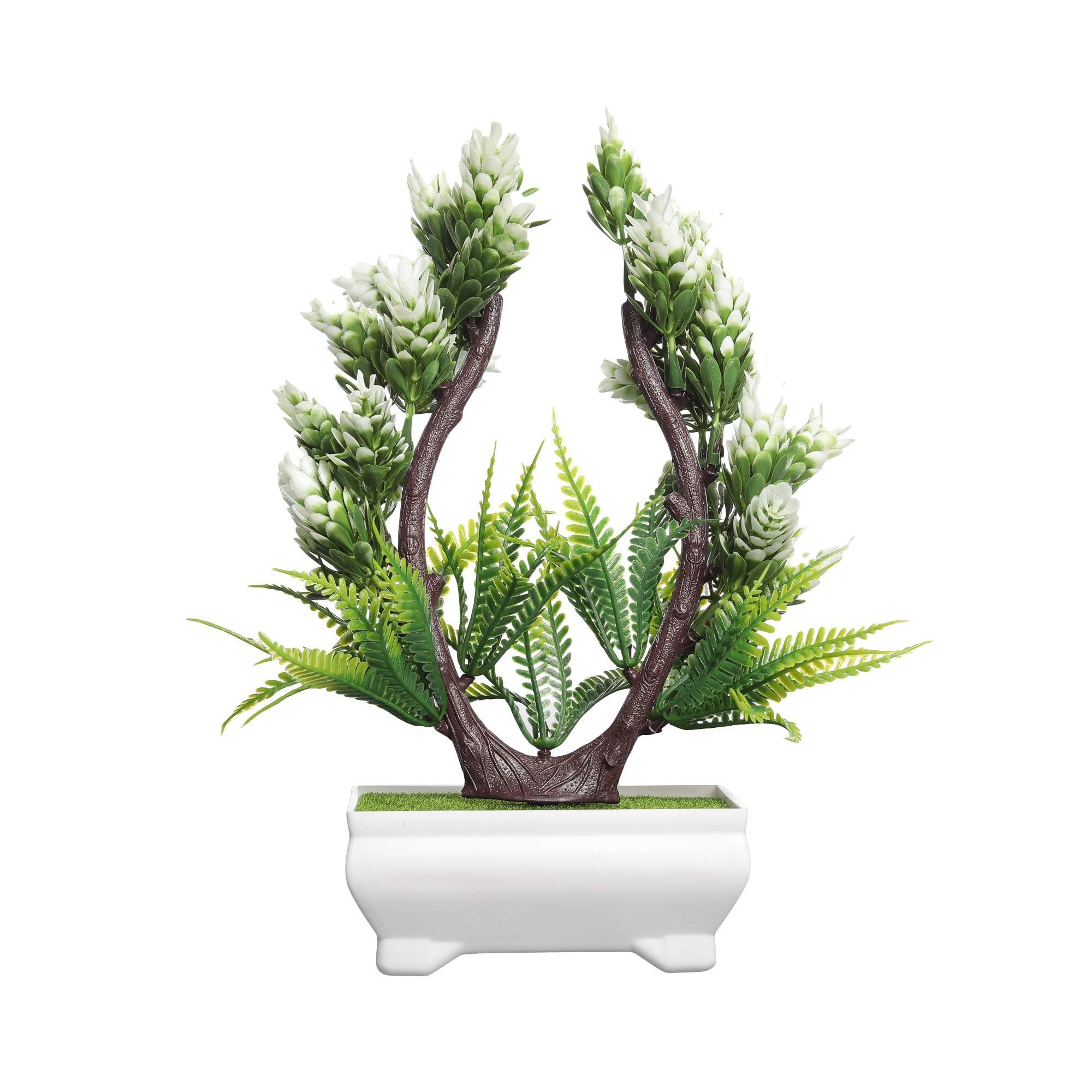 FOLIYAJ Artificial Plant Bonsai Tree with Pot for Home Decor Living Room (23 cm x 10 cm x 23 cm, FYJ-WPT-B-USHPTALWHTLEV)
