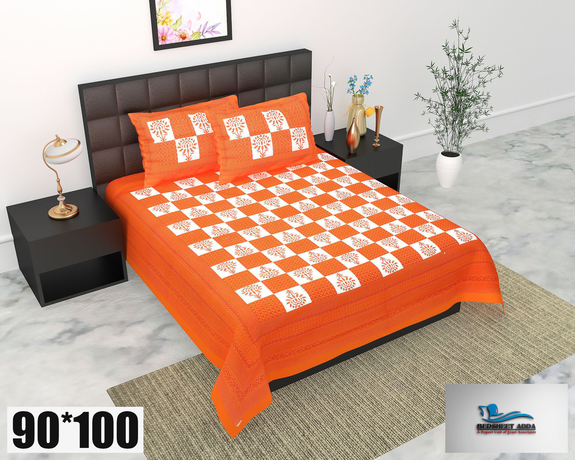 Bedsheet Adda100% Pure Cotton sanganeri Jaipuri Printed Double Bedsheet With Matching 2 Pillow Covers