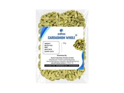 Edhwi Premium Cardamom Pods, 100g | Whole Green Cardamom | Aromatic & Flavorful | Perfect for Cooking, Baking, and Beverages | Gluten-Free & All-Natural | Rich in Antioxidants