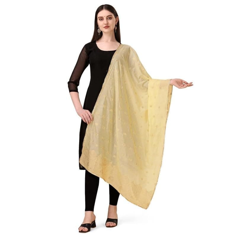 Women's Silk Pure Zari weaving Duppatta (Beige, Leangth: 2-2.3 Mtrs)-PID44929
