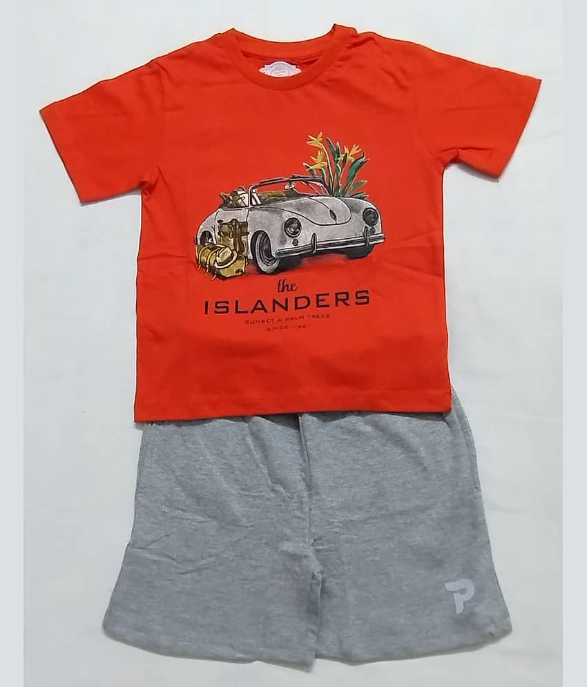 Cherry Tree Pack of 1 Boys Cotton Blend T-Shirt & Shorts Set ( Orange )