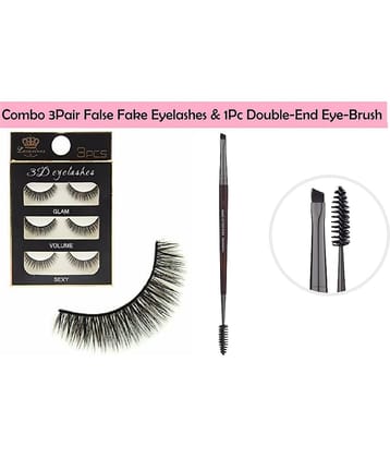 FOK Combo 3Pair Fake Eyelashes 1Pc DoubleEnd Eye brush 3 no.s