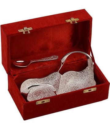 Rangsthali Silver Plated Brass Twin Swan Bowl And Spoon Set (2 Pcs)