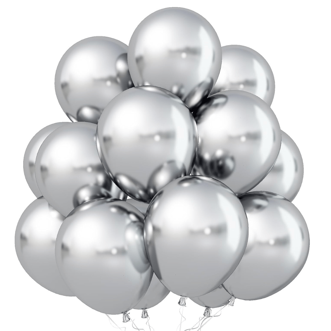 Silver Chrome Latex / Rubber Balloon - Helium Quality - 12 inches - 10PC