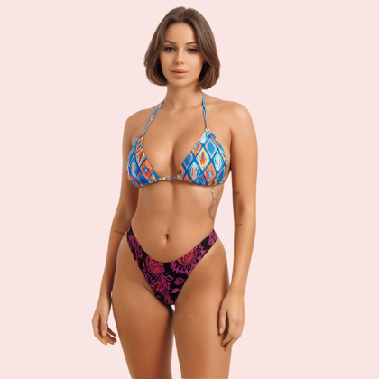 Vibrant High-Leg Floral & Paisley Cheeky Swim Bottom (Bottom Only)