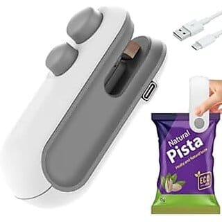 Portable Food Bag Sealer with Cutter & Magnet - Mini Sealing Machine for Snacks & Travel (Black)